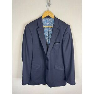 Horst Marzotto Navy Blue Stretch Wool Blazer Paisley Lining Mens 46 Suit Jacket